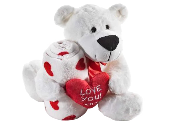 Orsetto in peluche con cuore e copertina