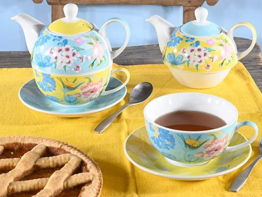 Set Teiera con tazza in porcellana con decori floreali