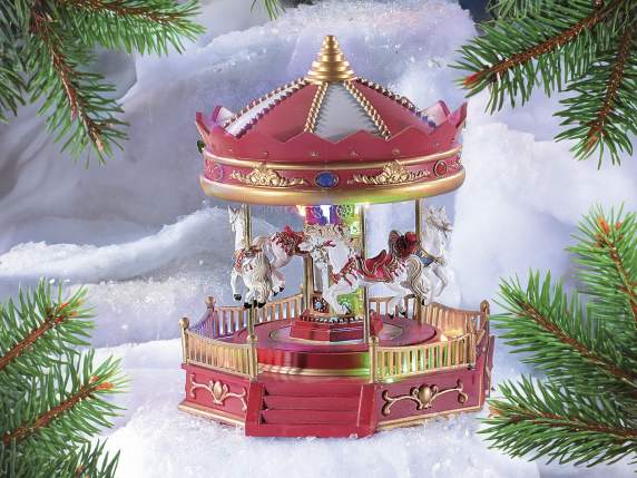 Carillon giostra cavalli resina con luci, movimento e musica