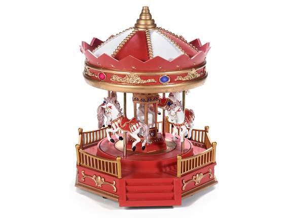 Carillon giostra cavalli resina con luci, movimento e musica